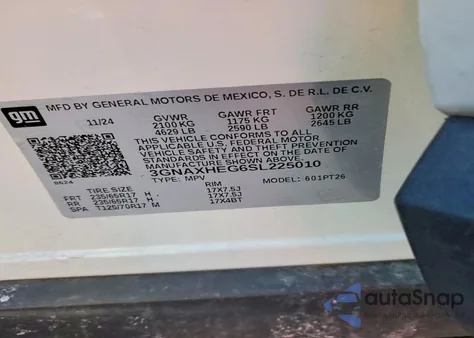 2025 Chevrolet Equinox Lt z USA, uszkodzony, nr VIN 3GNAXHEG6SL225010